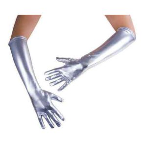 Lange handsker i sølvfarvet metallic
